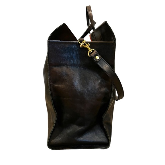 Clare V. Simple Tote Metallic Leather Contrast Racing Stripe Trim Shoulder Tote - Picture 3 of 11